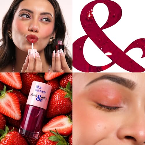 Image of Blue Heaven Blush & Juicy Lip & Cheek Tint Infused with Pomegranate & Strawberry Extract | Multipurpose 3 in 1 Lip Tint | Long Lasting, Water Proof & Hydrating Liquid Blush, Berry Juice, 9ml