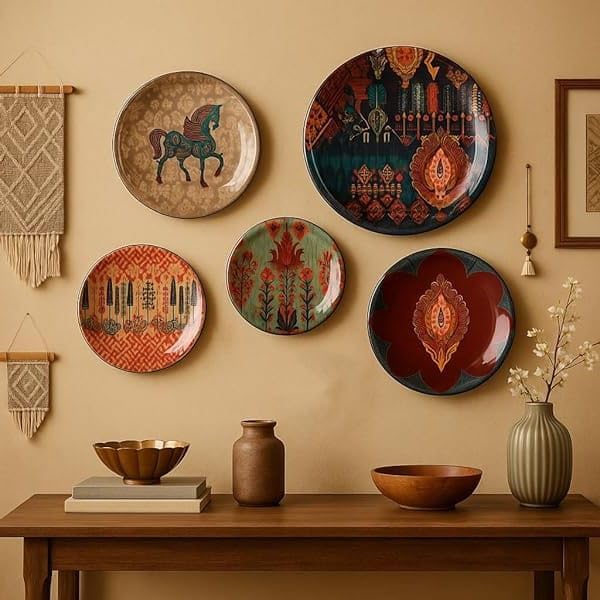 Regal Ornate Wall Plates - Floral & Ethnic Decor Set of 5 -1