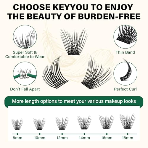 Image of KEYYOU Lash Clusters Air Touch Soft Natural D Curl 16mm Individual Lashes