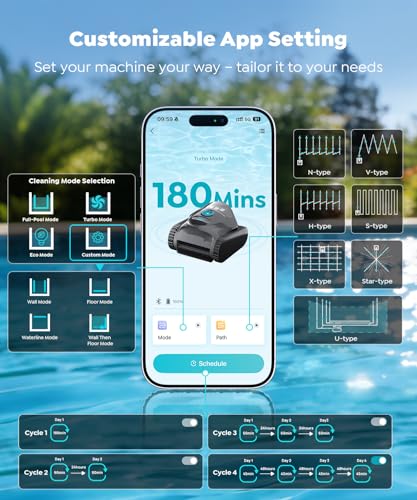 Image of C1 Cordless Pool Cleaner Robot with 180 Mins, Powerful Triple-Motor Suction, Wall & Waterline Deep Cleaning, Smart Paths with APP, Dual-Layer Filtration, for Inground Pools (Dusk Blue)