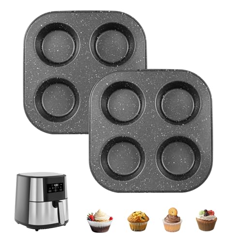 Walooza 4 Cup Muffin Pan 2 Pack Nonstick Mini Muffin Tin for Air Fryer 1.18In Deep Cupcake Baking Pan for Frittatas Tarts Brownies