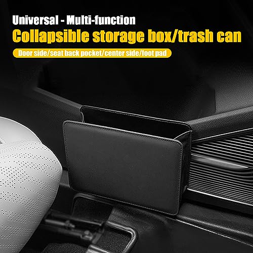 Image of Car Seat Back-Mounted Storage Box, 8.07 inch x 5.51 inch x 2.55 inch Foldable Multi-Functional Trash Can, Universal Car Door Side Inner Waterproof Accessories, Suitable for Most Car Models, Black