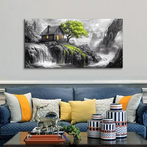 ERQINHUA Black And White Wall Art Canvas Wall Painting For Living Room Large Wall Decor For Bedroom Office Mural Green Tree Landscape Picture Artwork Modern Inspiration Posters Home Decor 24"X48"