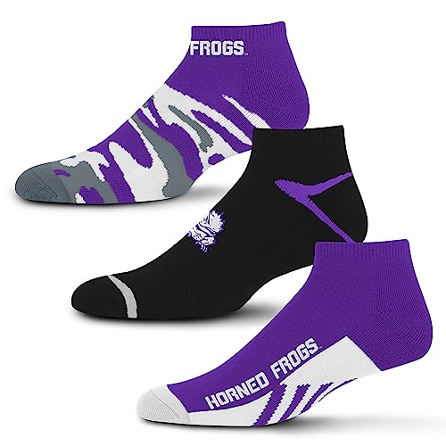 For Bare Feet NCAA TCU Horned Frogs CAMO BOOM 3 Pack Ankle Sock Team Colors Large