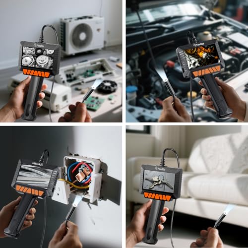 Ferdiiz 4,3 IPS Endoskopkamera mit Licht 1080P HD - IP67 Wasserdichte Inspektionskamera & Rohrkamera mit 8 LEDs, 5m Halbstarre Sonde für Auto, Rohre, Haushalt, Kein WLAN/App Nötig