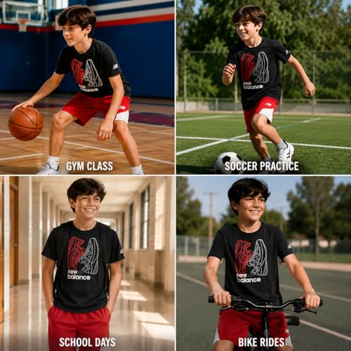 Image of New Balance Boys Athletic Shorts Set - 2 Piece Cotton Blend Jersey Shirt and Active Basketball Shorts for Boys