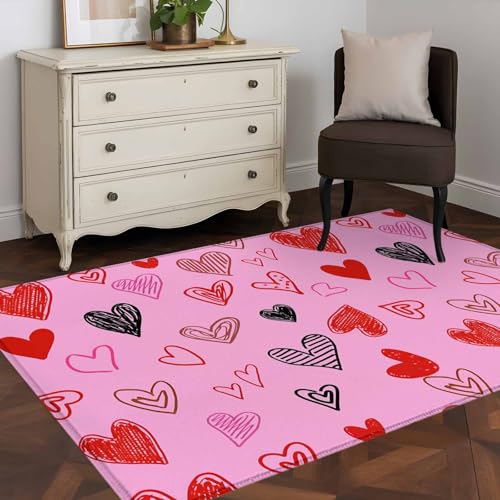 4'x6' Area Rugs, Valentines Love Heart Indoor Outdoor Area Rug