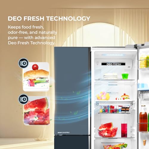 Image of Haier 598 L 3 Star Frost Free Expert Inverter Smart Sense AI enabled 3-Door Side by Side Refrigerator (HRT-683GOGU1, Grey Onyx Glass, Magic Convertible Zone, Premium Vogue Glass, 2026 Model)