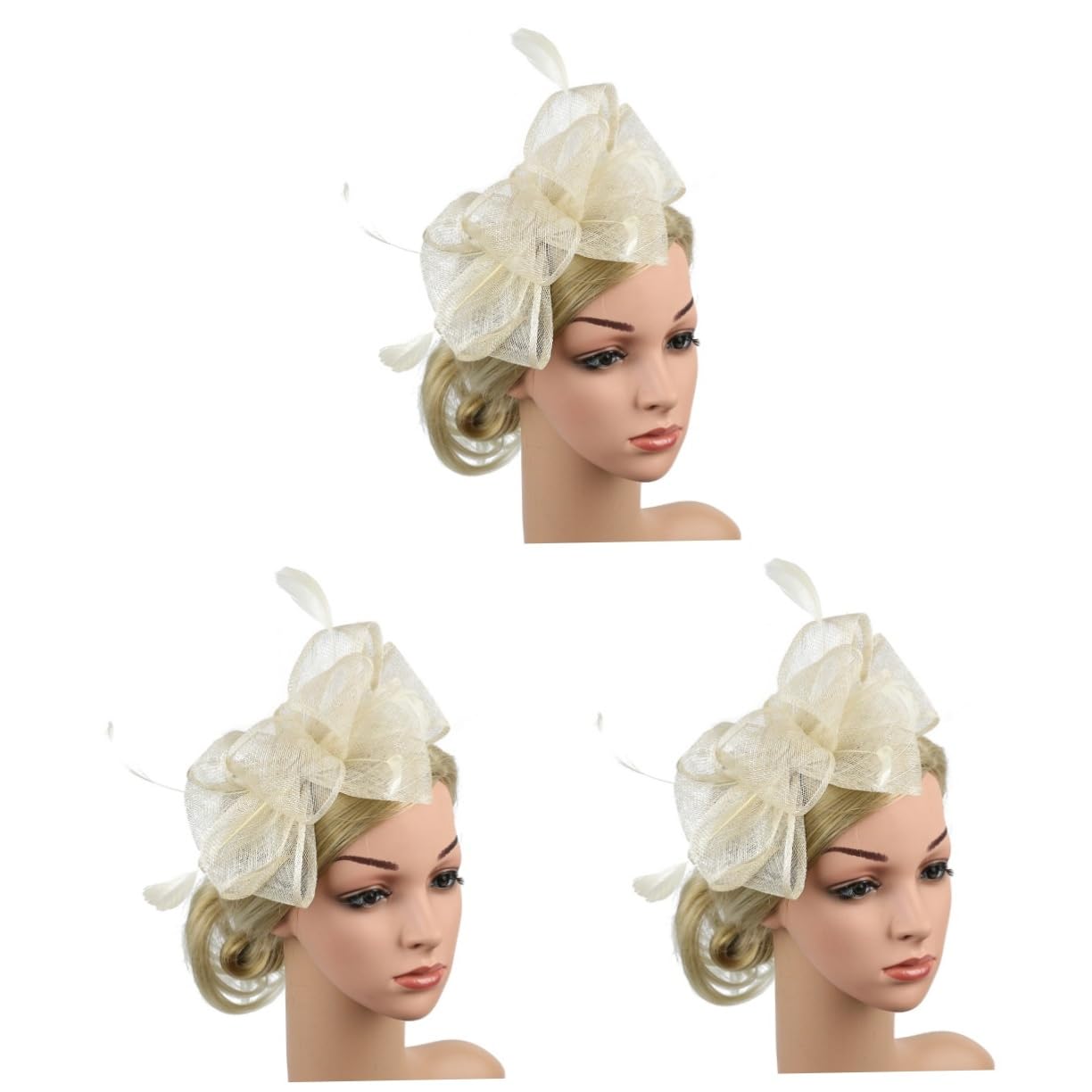 Beavorty 3 Tocados Grandes Con Lazo Color Crema Para Mujer Diadema De Gasa Para El Pelo Accesorios Para Fotos De Bodas.