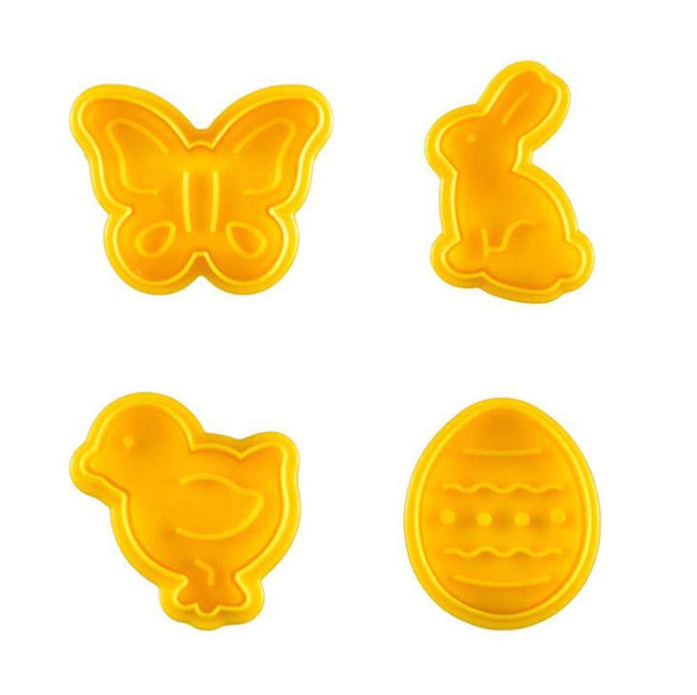 DUORUI 4pcs Easter Cookie Cutters Plunger Biscuit Fondant Cake Mould Plastic for Children DIY Baking Tool Decorating Cute Patterns