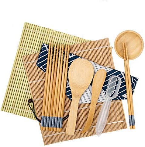 Sushi Making Kit Including 2 Sushi Rolling Mats, 5 Pairs of Chopsticks, Paddle, Spreader, Sauce Dish, Rice Making Tool, Beginner Guide, Bamboo Sushi Roller Kit