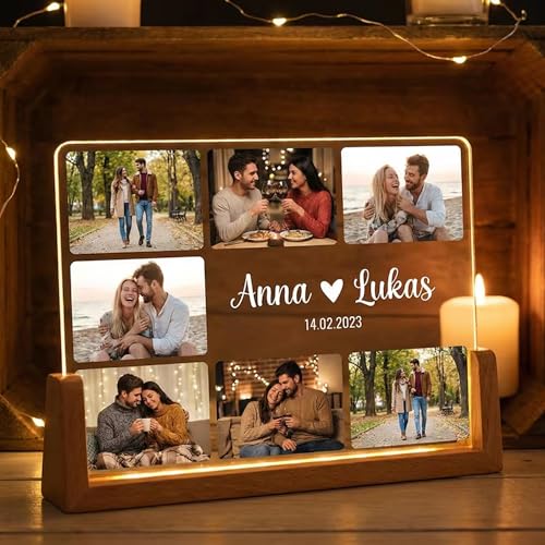 Image of Customized Photo Led Light With Adapter Frame for Couples | Personalized Picture Frame Wooden Stand | Custom Gift | Romantic Anniversary, Wedding, Birthday valentine's day for Gift Him or Her (U Shape Lamp)