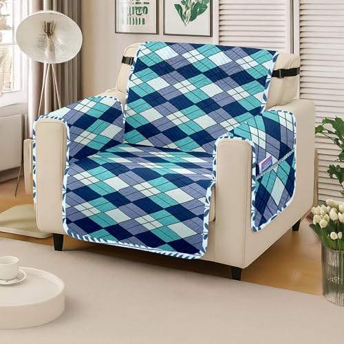 Image of amazon basics Printed Quilted Reversible Sofa Topper | 1 Seater | 175Cm X 60Cm | 325 GSM | Color - Navy Blue, Polyester Blend