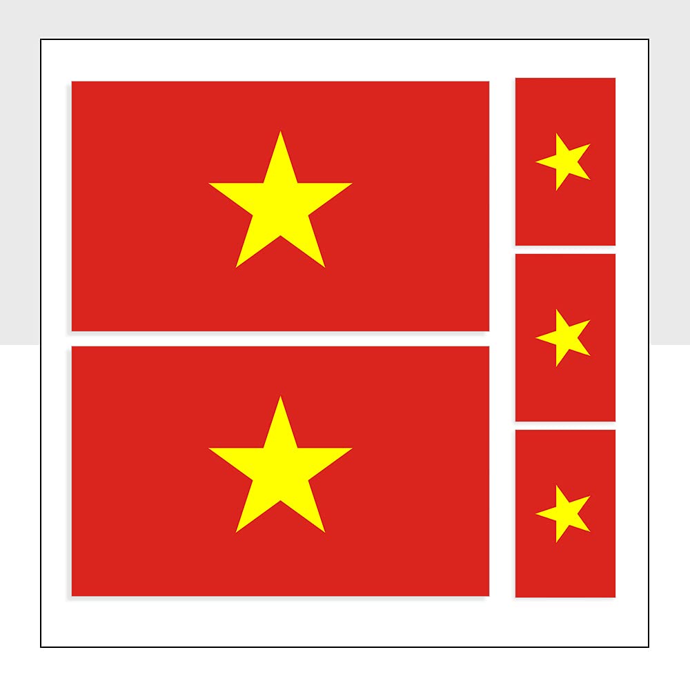 Mixed Pack of 5 Vietnam Flag Stickers Waterproof VN Flag Labels for Bike Van Windows Laptop iPad Helmet Bumpers Packwith® #P1015