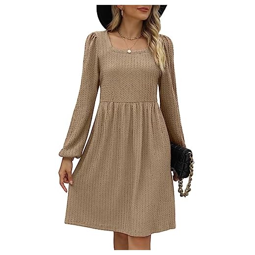 Winter Dress for Women 2023 Casual Square Neck Babydoll Dresses Cream S