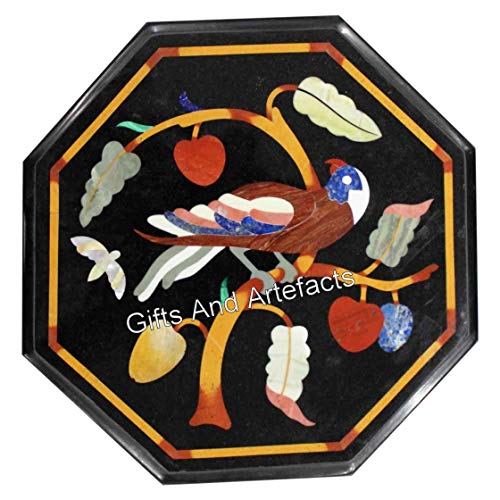 Tablero de mesa de mármol negro, hecho a mano, mesa auxiliar de mármol, mesa auxiliar de mármol con incrustaciones de piedra multicolor, parte superior de mesa de esquina de 09 x 09 pulgadas