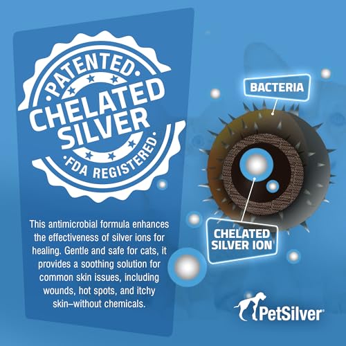 PetSilver Wound & Skin Spray for Cats - Chelated Silver, Superior to Colloidal Silver - Wound Care, Allergy & Itch Relief, Hot Spot Treatment for Cats - Natural Skin Soother - Made in USA - 2 fl oz