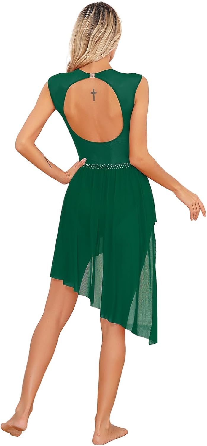 Freebily Jurk kunstschaatsen dames strass leotards gymnastiekpak dansbody klassiek lyrisch eigentijds kostuums voor dans samba rumba salsa, Zwart, S