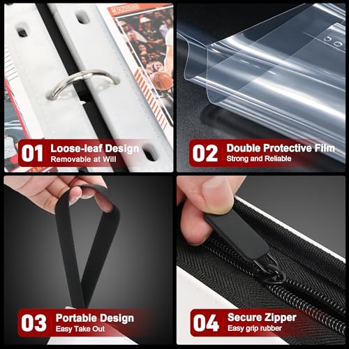 Image of Kabinka 4 Pocket Baseball Card Binder, 400 Standard Cards Sports Card Binder with Zipper, Protective Trading Card Binder Collector Organizer for Baseball Sports Cards TCG (Baseball 2)