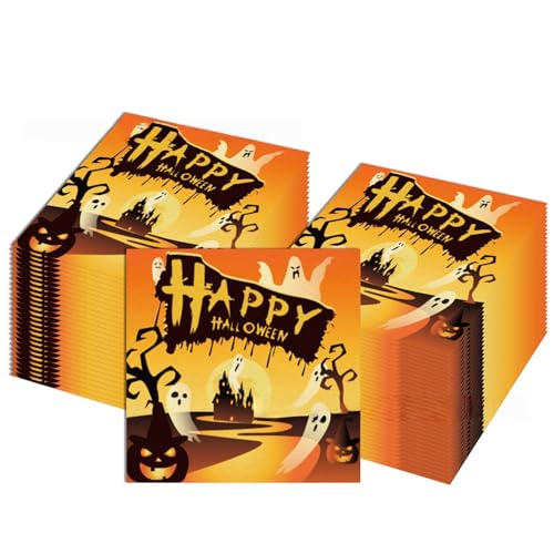オレンジ色のハロウィン使い捨ての正方形ナプキン100枚、家庭、キッチン、バスルーム、ティーパーティー、結婚式、誕生日パーティー、その他のフェスティバル用のテーブル装飾パーティー用品
