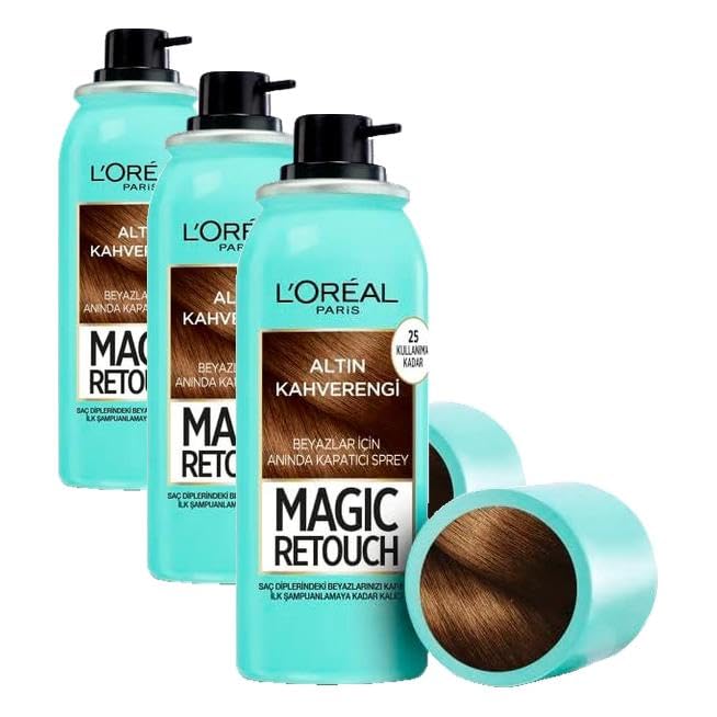 L'Oreal Paris Magic Retouch Beyaz Dipleri Kapatıcı Sprey 75 ml - Altın Kahverengi (3 paketi)