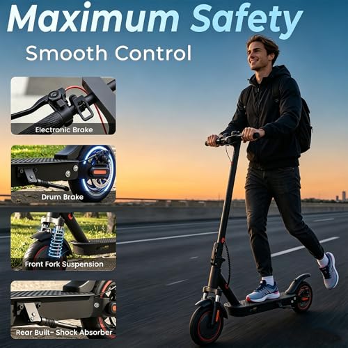 Image of Electric Scooter - 500W Motor, Foldable E Scooter with Dual Suspension, APP Control, 21 MPH Top Speed, 23 Miles Range, 8.5 inch Pneumatic Tires, Dual Brake Commuter Electric Scooter