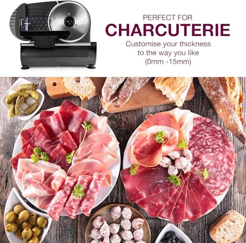 Andrew James Meat Deli Slicer Electric Food Slicer for Bread, Meat, Cheese & Sunday Carvery | Meat Cutting Machine with 3 Interchangeable 19cm Blades | Plastic Pusher, Blade Guard, Non-Slip Feet 150W - Image 4