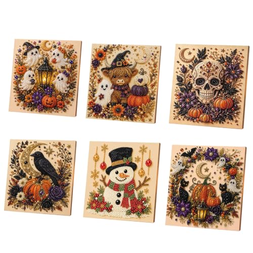 Neliangia 6PCS Halloween Pearl Art Kit for Adults with Frame, Spooky Cute 3D DIY Halloween Diamond Art for Adults, 3D Diamond Art Kits for Adults, Beginner DIY Pearl Diamond Art Kits
