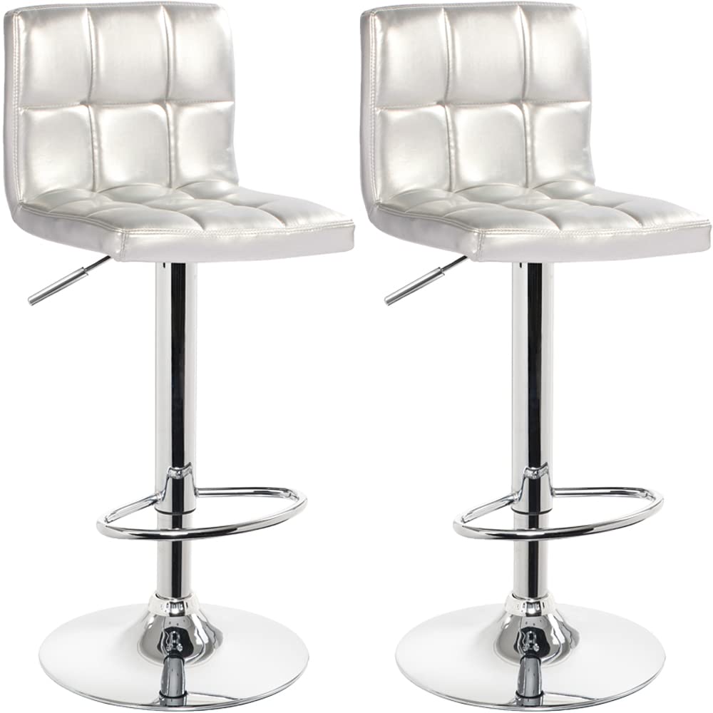 Beltom® 2 SGABELLI da Bar E Cucina con PENISOLA Regolabili in Altezza Sedia Girevole per PIZZERIE Pub RISTORANTI Hotel Soggiorno Ufficio - Modello Royal - X2-Argento