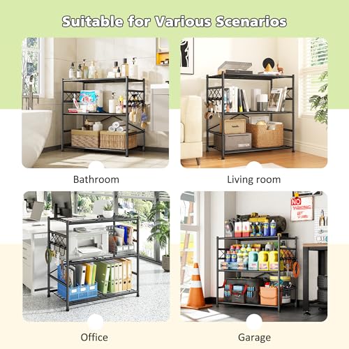 Image of Durayloly 3Tier Storage Shelves Metal Shelving Unit Organizer,Adjustable Wire Shelving Rack Pantry Kitchen with Hooks,Shelves for Laundry,Office and Bathroom closet shelves 23.6 inch W x 13.8 inch D x 30.9 inch H