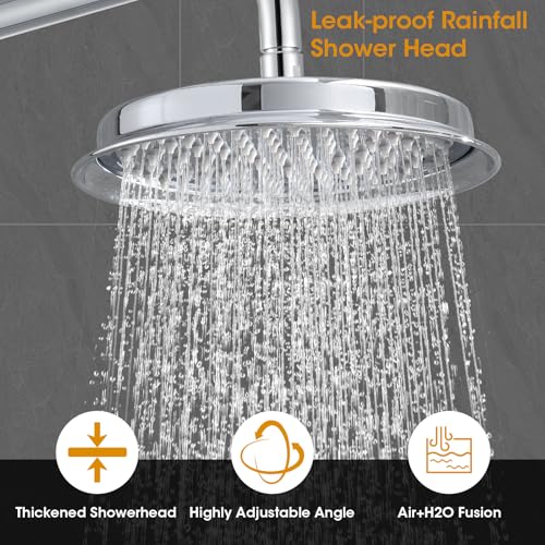 Image of Chrome Rain Shower Heads with Handheld Spray Combo, Rain Shower System with Balance Pressure Valve, 9 inch Bathroom Luxury Rain Fall Shower Head with Antique Handshower Wall Mount, (B2312-CP)
