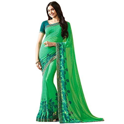 Image of RAJESHWAR FASHION WITH RF Women's Printed Georgette Sarees For Women With Jacquard Work Lace Border & Blouse Piece (Multicolored)