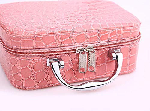 Eopzo Makeup Bag for Women Cosmetic Storage Boxes Jewellery Organizer Toiletry Box with Compact Magnifying Mirror for Travel (Light pink)