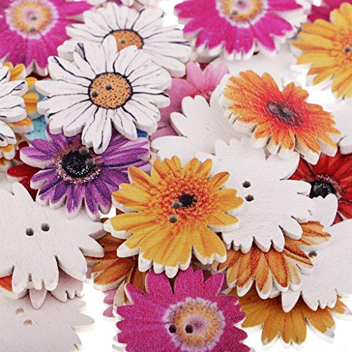 Mscftfb 100 Pieces 1Inch Flower Shaped Wood Buttons Daisy Sunflower 2 Holes Sewing Wooden Flatback Buttons For Knitting Scrapbooking Diy Embellishment #TOP2