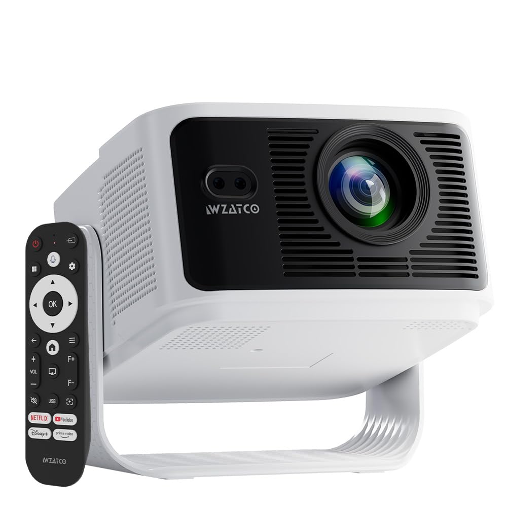 WZATCO Yuva Vibe Pro, Certified OS, Smart Home Projector 4k Ultra HD, Native 1080P Fully Automatic, 1000 ANSI, HDMI ARC, Dual Band WiFi & BT, Screen Mirroring, Portable Room Cinema, White