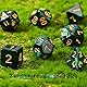 Aoriher 7 Stück Polyedrische Würfel Set mit Tasche Kompatibel mit Dungeons and Dragons Rollenspiel Würfel D4 D6 D8 D10 (00-90 und 0-9) D12 D20 für Tisch Spiel Pathfinder DND RPG (Grün Schwarz Nebel)