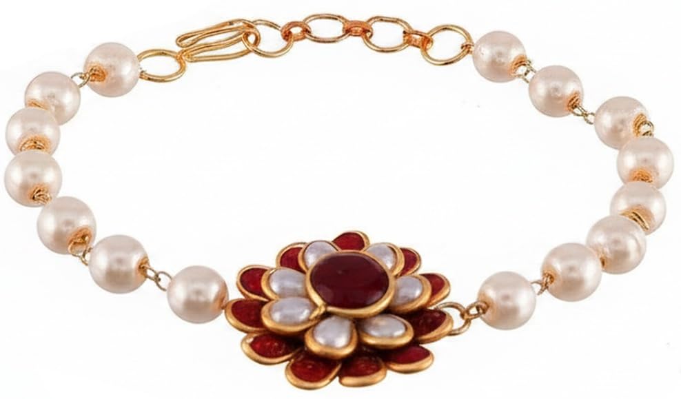 Image of Elegant Traditional Gold Plated /Rakhi Combo Of 1 Piece for Men and Women /brother /sister /bhabhi Kundan Stone combo set (Same as Shown In Image)