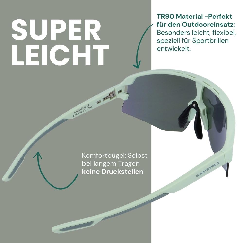 Gamswild WS5846 Fahrradbrille - Sonnenbrille - schnelle Rennradbrille - bruchsichere Polycarbonatgläser - 100% Schutz vor UV Strahlen - dank UV400 – 28g