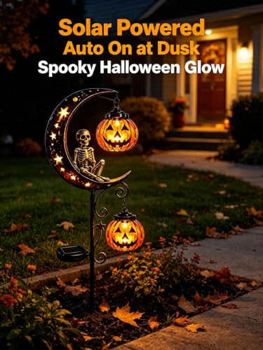 ChayWillow Solar Halloween Skeleton Moon Pumpkin Stake Light - image 9