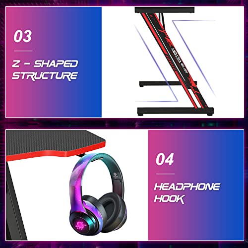 Bestoffice 35"/39"/47" Computer Desk Z Shaped Workstation Ergonomic Table With Headphone Hook For Game Players (Red, 47 In) #TOP5