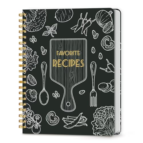 LuBudingJoy Blank Recipe Notebook to Write in Your Own Recipes, Full Page Sprial Hardcover Personal Recipe Organise, Recipe Journal Hold 140 Recipes (Black)
