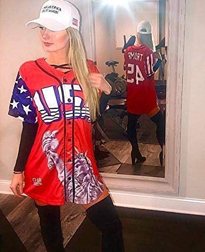 Greater Half Custom Baseball Jersey Button Down USA Red Trump #45 (Small-4XL)