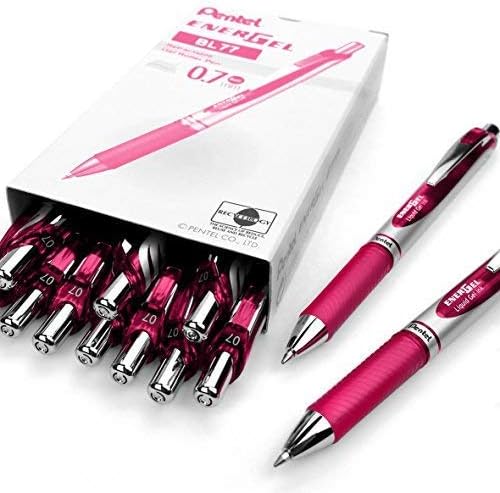 Pentel EnerGel XM BL77 - Retractable Liquid Gel Ink Pen - 0.7mm - 54% Recycled - Pink - Box of 12
