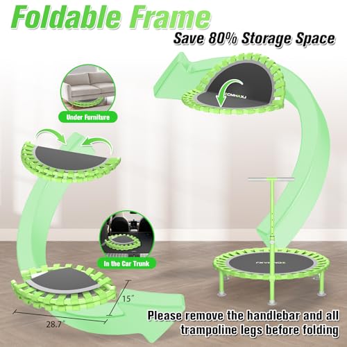 Image of ZCMHAXJ Foldable Mini Trampoline, 40 inch Rebounder Trampoline for Adults & Kids, 450lbs Capacity with T-Shaped Adjustable Bar, Indoor Fitness Workout Exercise Equipment
