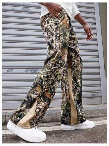 Men's Y2K Camo Print Straight Leg Pants Drawstring Waist Loose Trousers Summer Autumn Pant Streetwear4