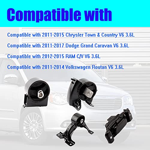 Motor Mount Compatible With 2011-2015 Chrysler Town & Country/2011-2017 Dodger Grand Caravan, Engine Motor And Trans Mount Set Of 4: A5665 A5480 A5589 A5577 #TOP1