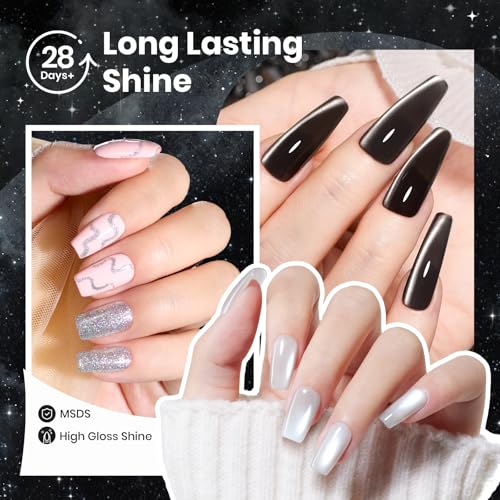 Image of Beetles Gel Nail Polish Set - Twilight Gleam 6 Colors Cat Eye Glitter White Black Silver Shimmer Sparkle Gel Polish Kit with Magnet Soak Off Nail Art Uv Led Home Salon Spring Summer Gift for Women