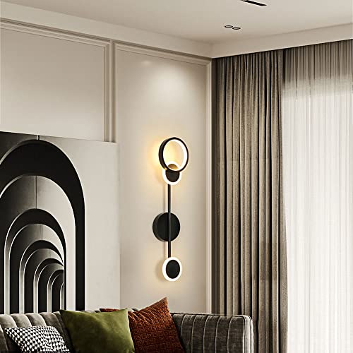 Aplique de pared LED negro geométrico redondo de 18W para iluminación interior 2