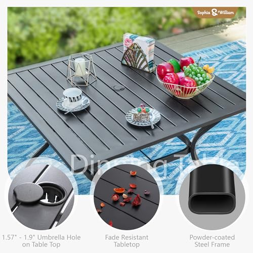 Phi Villa E02GF070105903-TC 37 Inch Patio Table For 4, Metal Outdoor Dining Table With E-Coating, Square Steel Slated Outdoor Table thumb #5