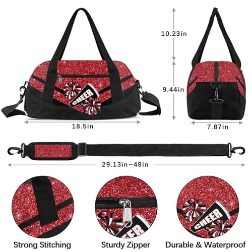 Cheerleading Kids Overnight Duffel Bags for Girls Red Glitter Sport Gym Bag Duffel Bag for Travel Weekender Practice Gymnastics Ballet School Gym Sleepover Bag3